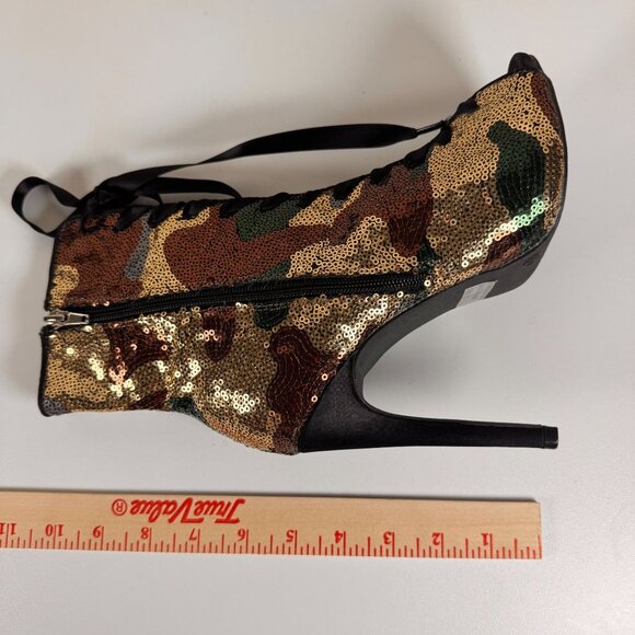 Sequin Camouflage Lace-Up Peep-Toe Ankle Boots With Side Zipper 8 - Picture 12 of 13